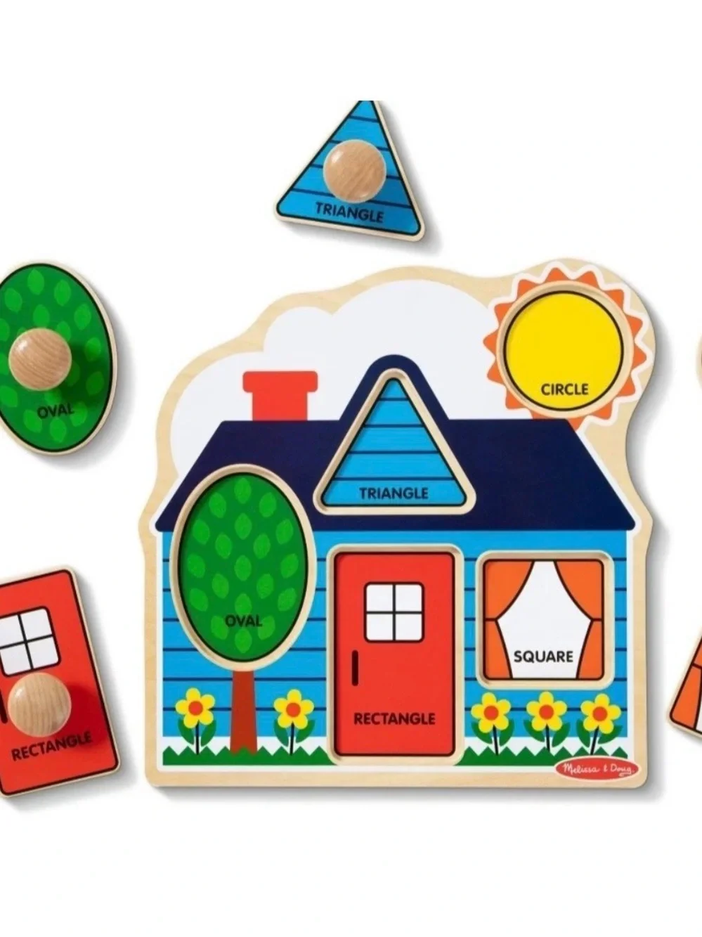 Melissa & Doug Wooden Shape Peg Puzzle - Blue, Red, Yellow